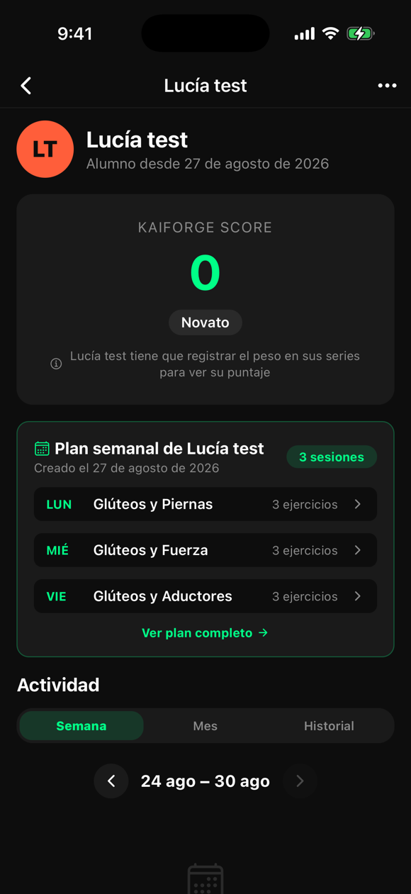 Plan semanal de un alumno asignado por su profesor