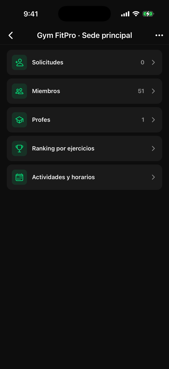 Panel de gestión del gimnasio en KaiForge