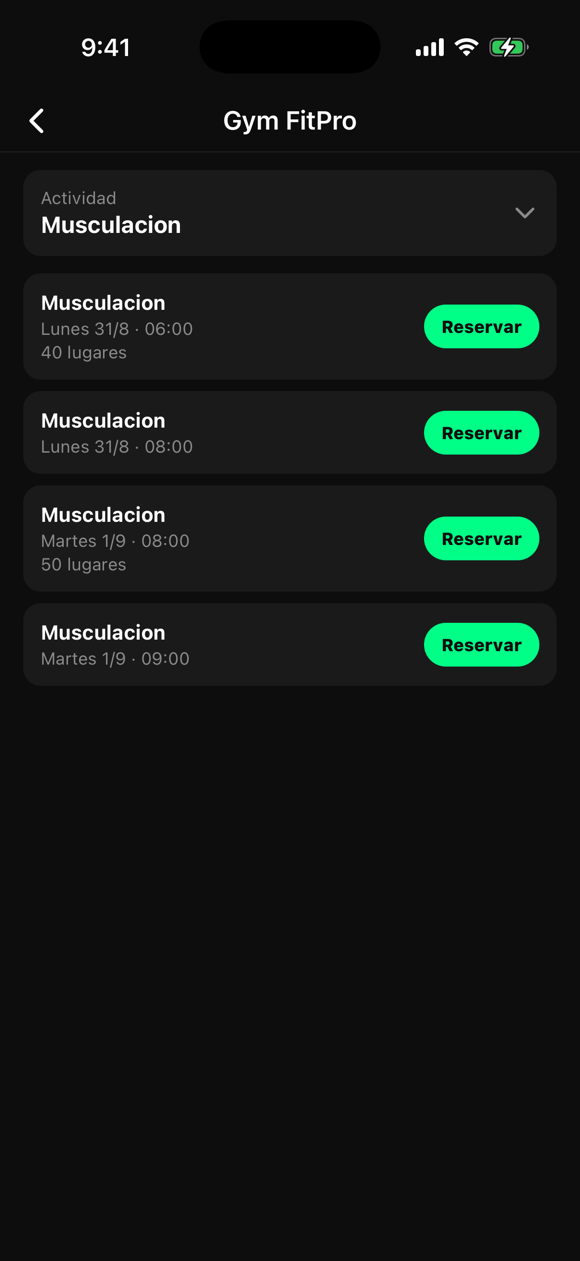 Reserva de turnos del gimnasio en KaiForge