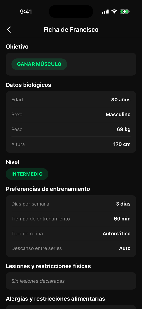 Ficha del alumno con objetivo, datos y restricciones